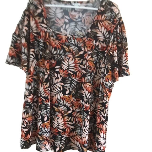 Floral Orange Brown Short Sleeve Shirt Women's Size 26 28 - Picture 2 of 8
